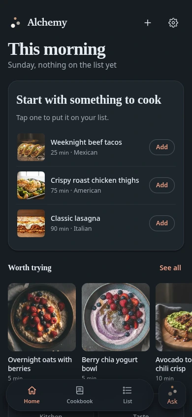 Alchemy home screen