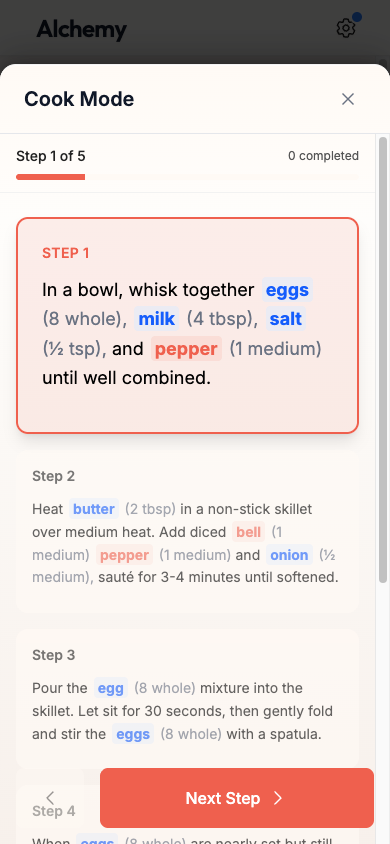 Interactive Cooking Mode