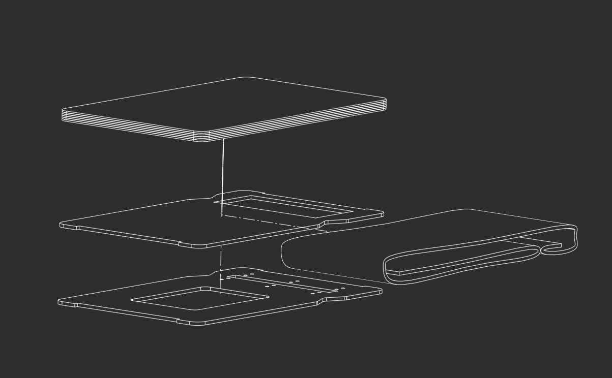 Minimal wallet exploded view showing assembly